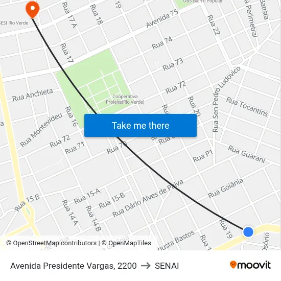 Avenida Presidente Vargas, 2200 to SENAI map