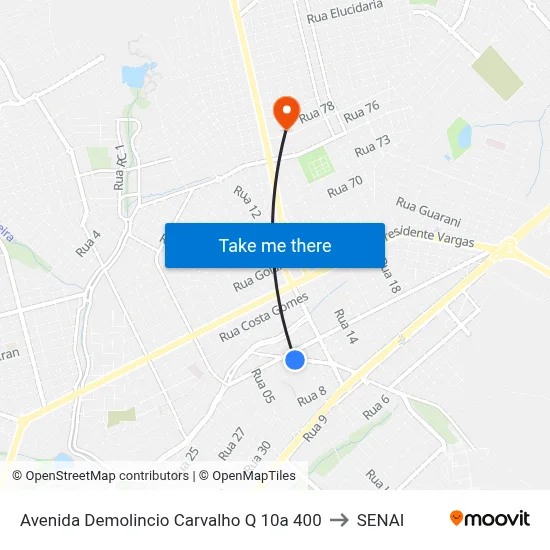 Avenida Demolincio Carvalho Q 10a 400 to SENAI map