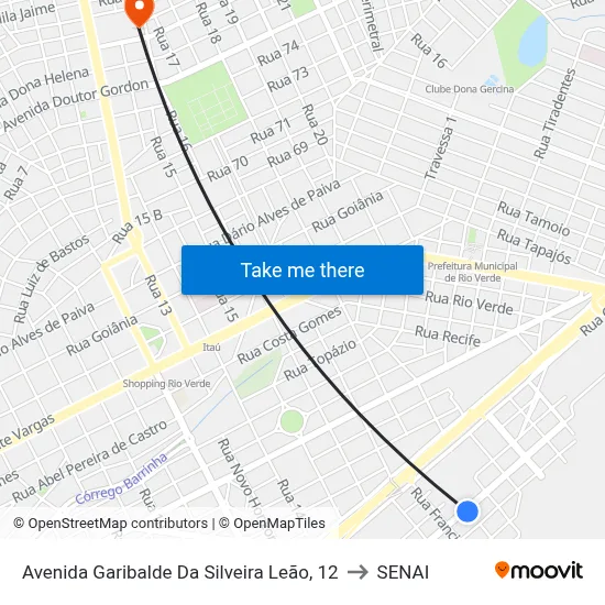 Avenida Garibalde Da Silveira Leão, 12 to SENAI map
