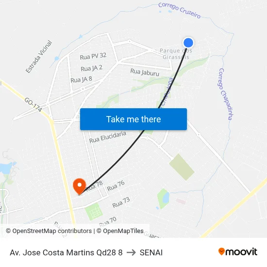 Av. Jose Costa Martins Qd28 8 to SENAI map