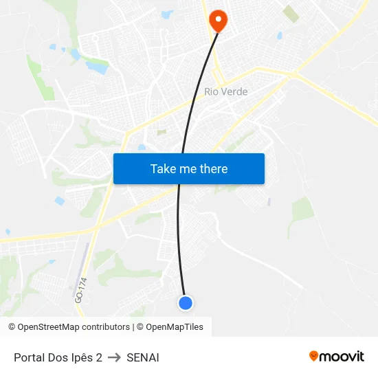 Portal Dos Ipês 2 to SENAI map