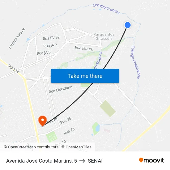 Avenida José Costa Martins, 5 to SENAI map
