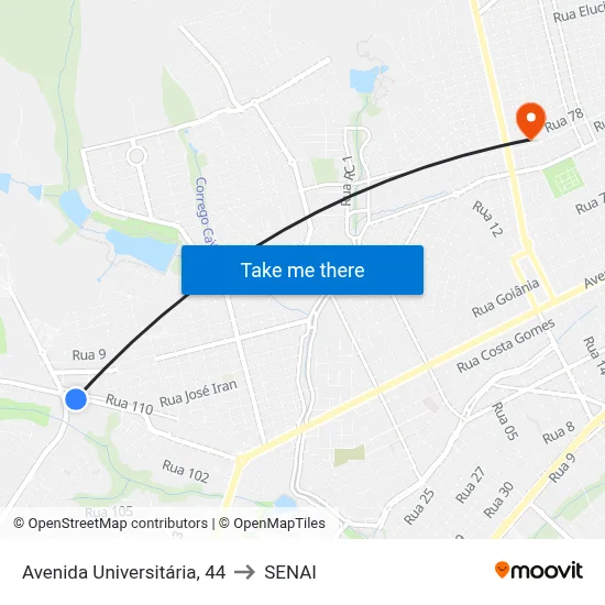 Avenida Universitária, 44 to SENAI map
