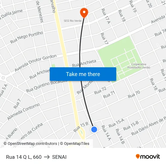 Rua 14 Q L, 660 to SENAI map