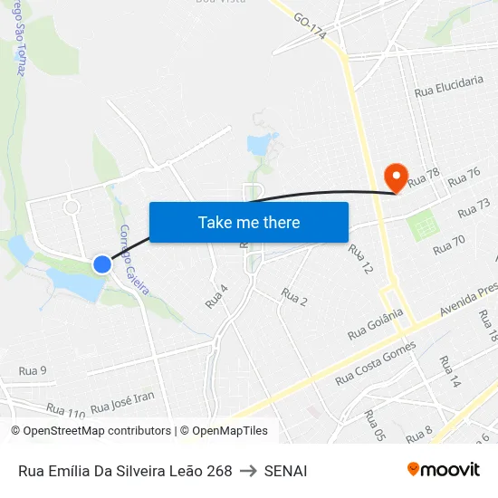 Rua Emília Da Silveira Leão 268 to SENAI map