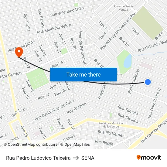 Rua Pedro Ludovico Teixeira to SENAI map