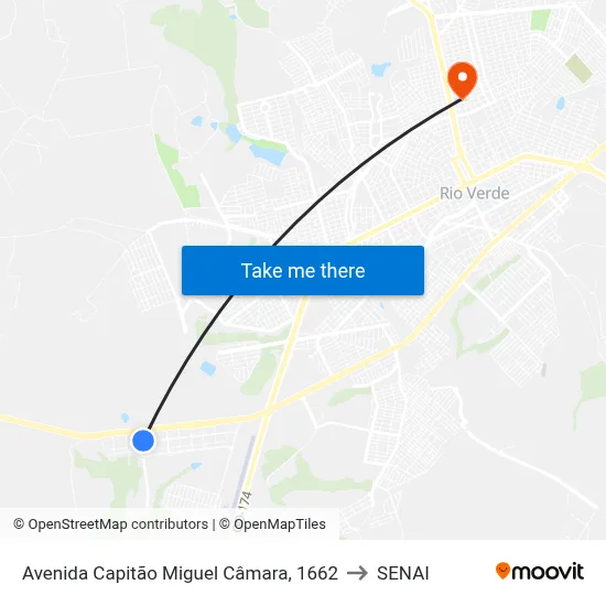 Avenida Capitão Miguel Câmara, 1662 to SENAI map