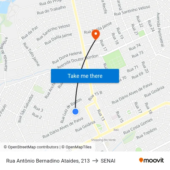 Rua Antônio Bernadino Ataides, 213 to SENAI map