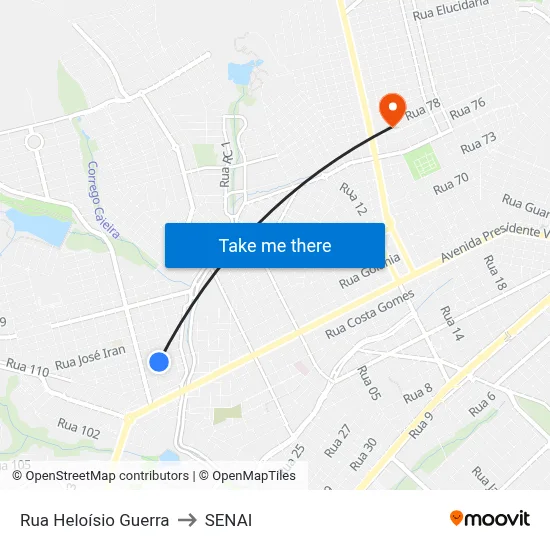 Rua Heloísio Guerra to SENAI map