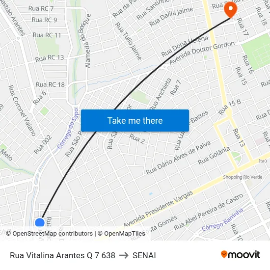 Rua Vitalina Arantes Q 7 638 to SENAI map