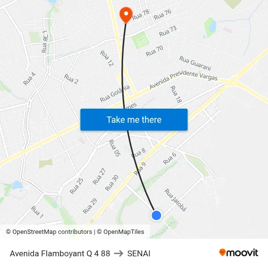 Avenida Flamboyant Q 4 88 to SENAI map