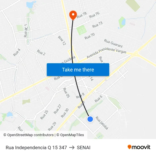 Rua Independencia Q 15 347 to SENAI map