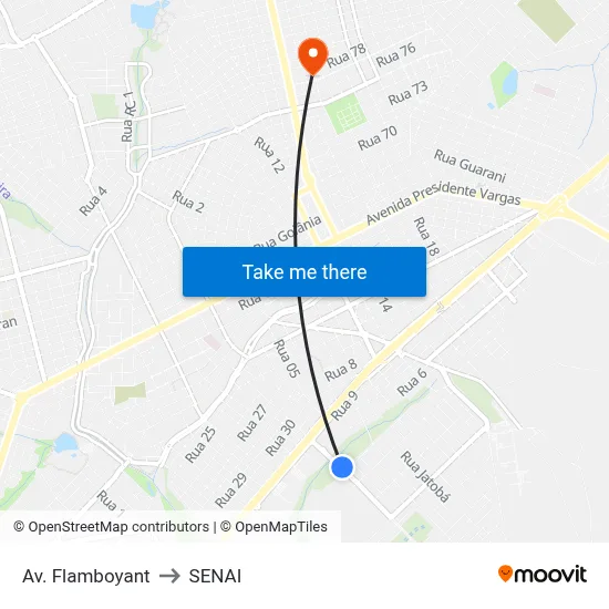 Av. Flamboyant to SENAI map