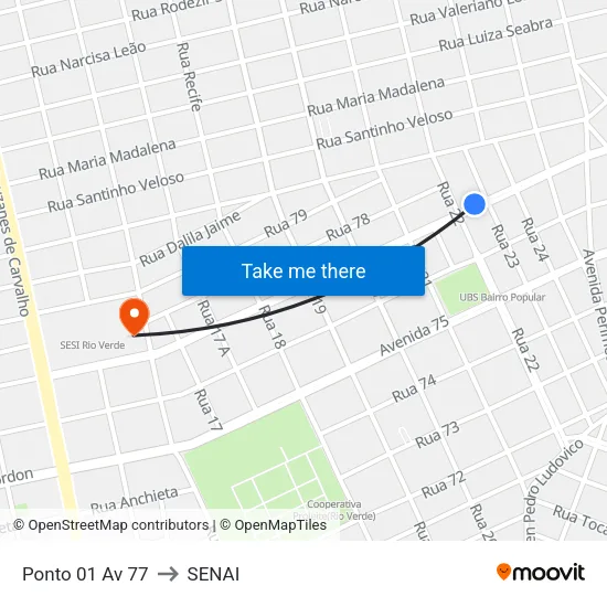 Ponto 01 Av 77 to SENAI map