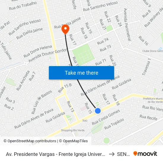 Av. Presidente Vargas  - Frente Igreja Universal to SENAI map