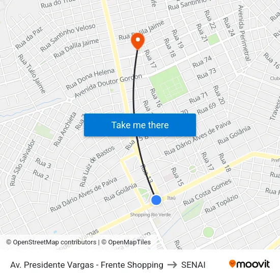 Av. Presidente Vargas - Frente Shopping to SENAI map