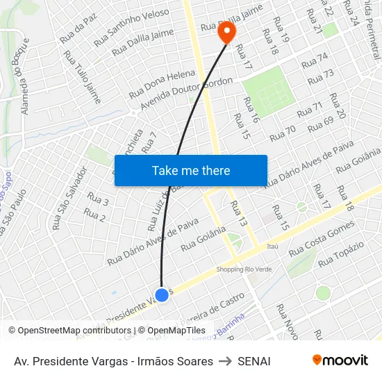 Av. Presidente Vargas - Irmãos Soares to SENAI map