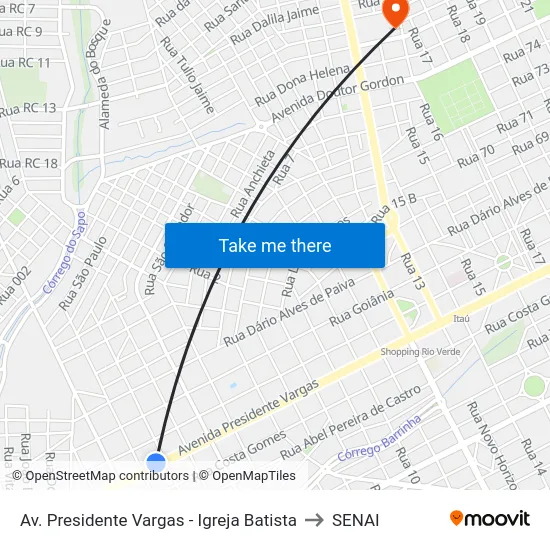 Av. Presidente Vargas - Igreja Batista to SENAI map