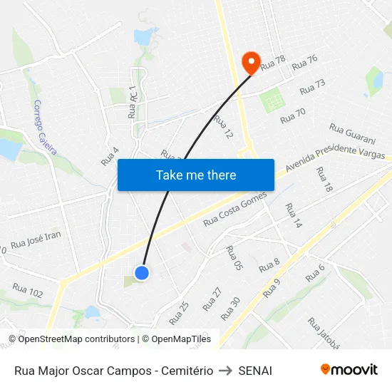 Rua Major Oscar Campos - Cemitério to SENAI map