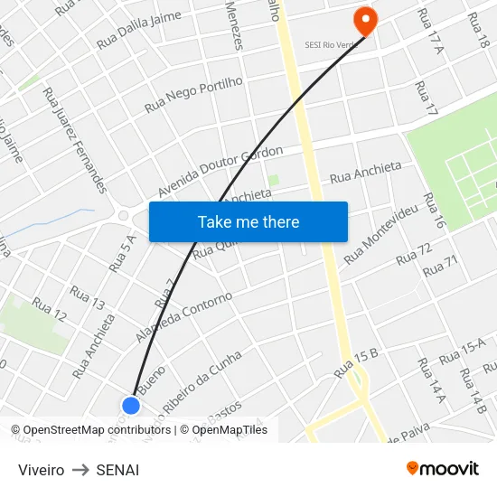 Viveiro to SENAI map