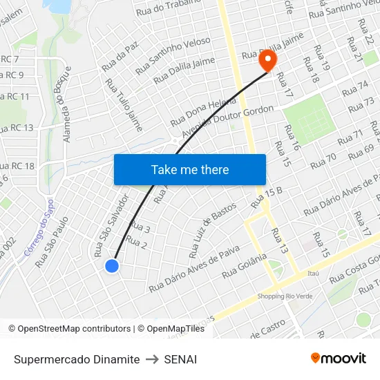 Supermercado Dinamite to SENAI map
