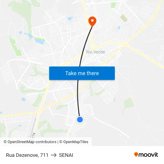 Rua Dezenove, 711 to SENAI map