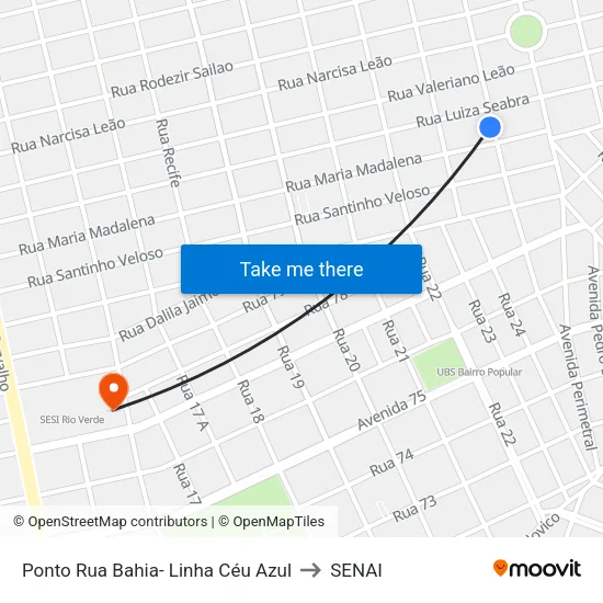 Ponto Rua Bahia- Linha Céu Azul to SENAI map