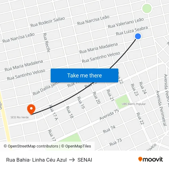 Rua Bahia- Linha Céu Azul to SENAI map
