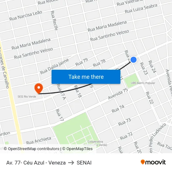Av. 77- Céu Azul - Veneza to SENAI map