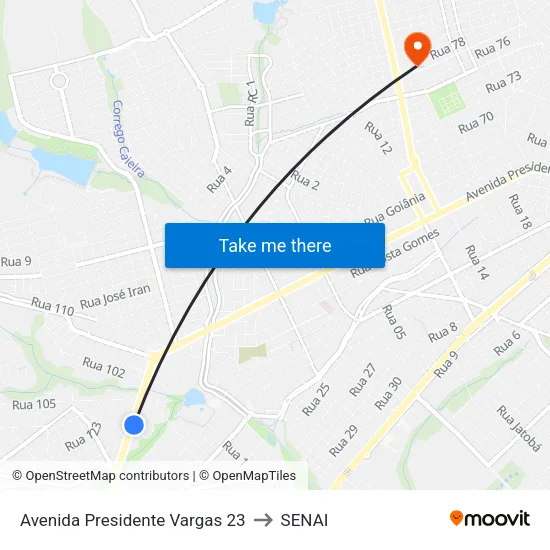 Avenida Presidente Vargas 23 to SENAI map