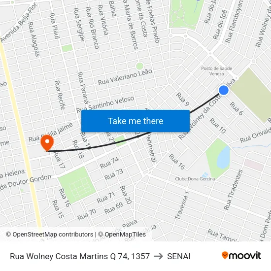 Rua Wolney Costa Martins Q 74, 1357 to SENAI map