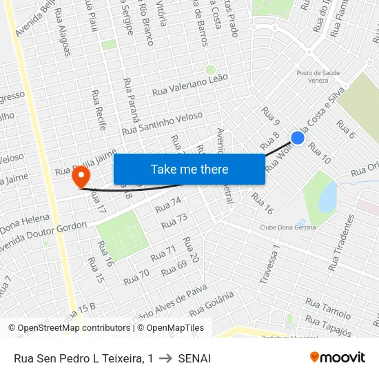 Rua Sen Pedro L Teixeira, 1 to SENAI map