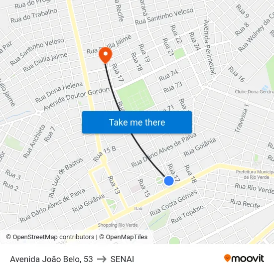 Avenida João Belo, 53 to SENAI map