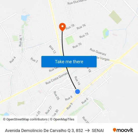 Avenida Demolincio De Carvalho Q 3, 852 to SENAI map