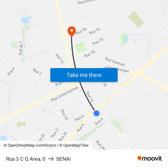 Rua 3 C Q Area, 0 to SENAI map