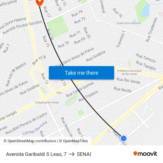 Avenida Garibaldi S Leao, 7 to SENAI map