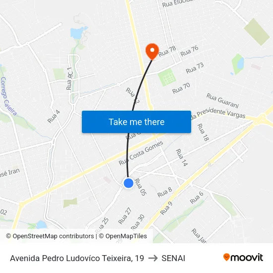 Avenida Pedro Ludovíco Teixeira, 19 to SENAI map