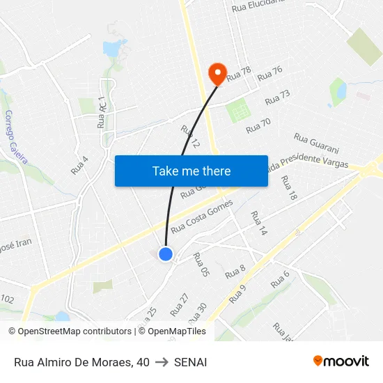 Rua Almiro De Moraes, 40 to SENAI map