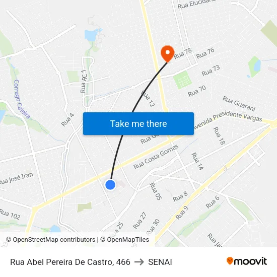 Rua Abel Pereira De Castro, 466 to SENAI map