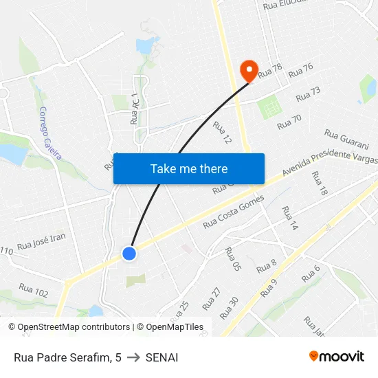 Rua Padre Serafim, 5 to SENAI map