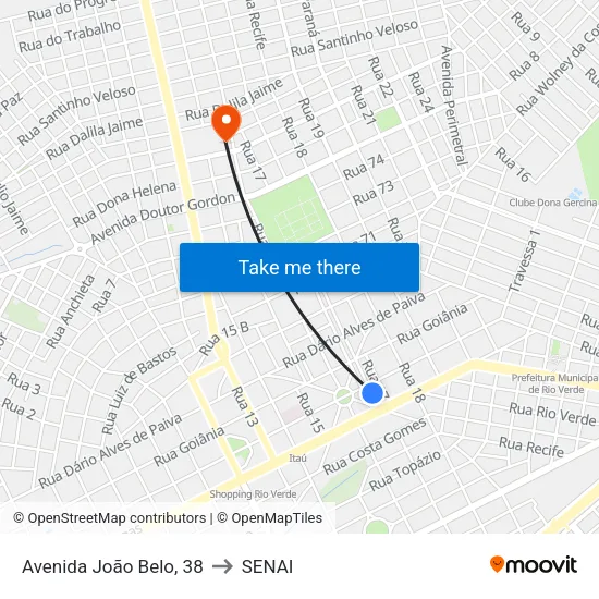 Avenida João Belo, 38 to SENAI map