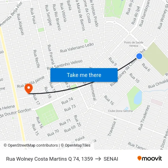 Rua Wolney Costa Martins Q 74, 1359 to SENAI map