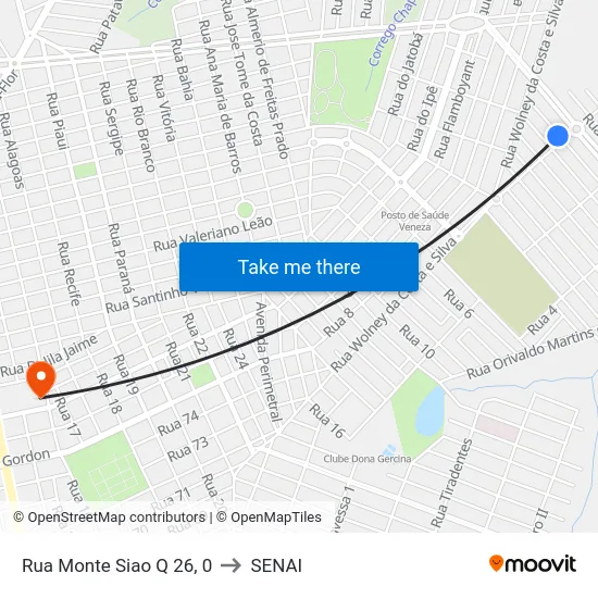 Rua Monte Siao Q 26, 0 to SENAI map