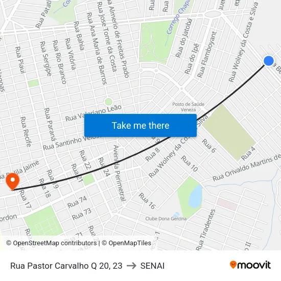 Rua Pastor Carvalho Q 20, 23 to SENAI map