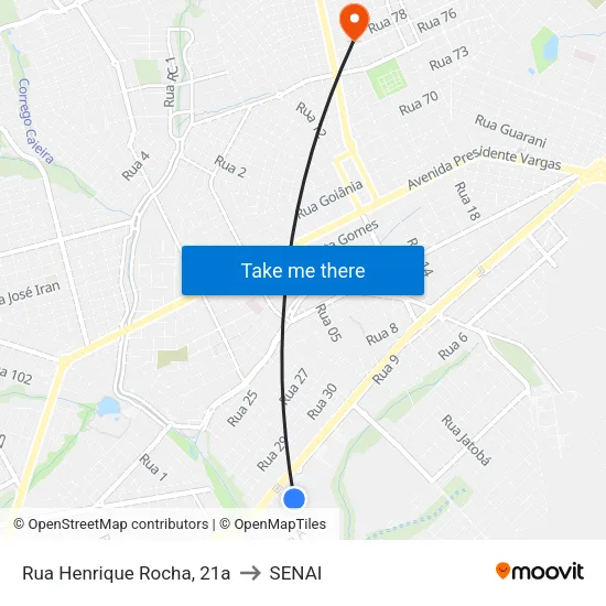 Rua Henrique Rocha, 21a to SENAI map
