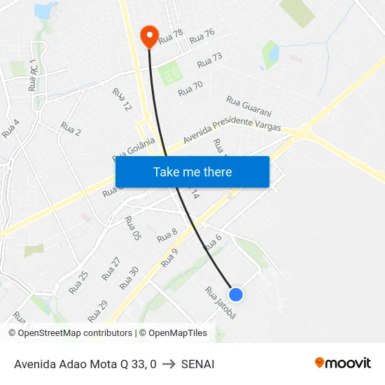 Avenida Adao Mota Q 33, 0 to SENAI map
