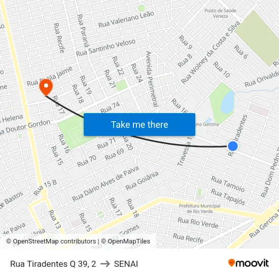 Rua Tiradentes Q 39, 2 to SENAI map