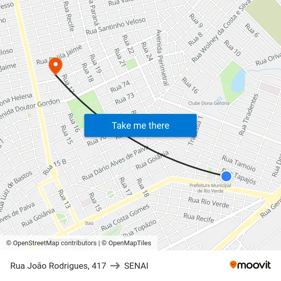 Rua João Rodrigues, 417 to SENAI map