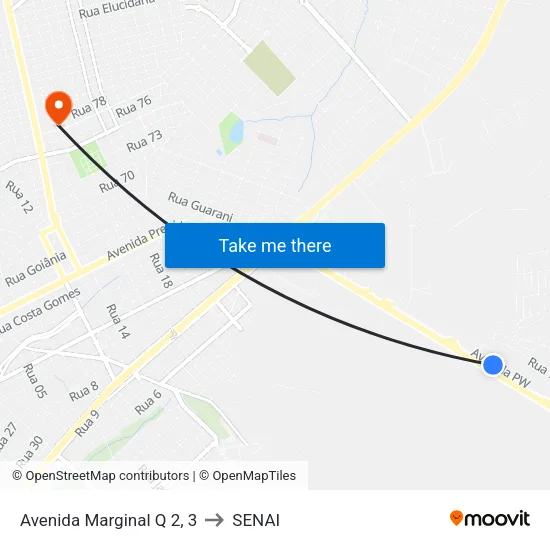 Avenida Marginal Q 2, 3 to SENAI map