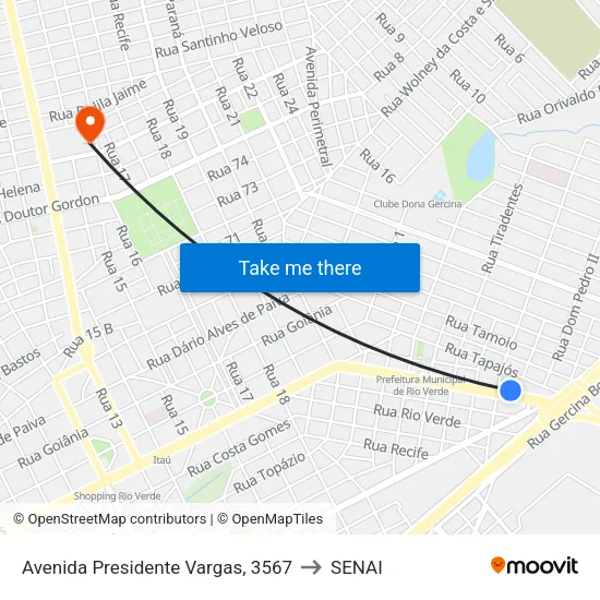 Avenida Presidente Vargas, 3567 to SENAI map